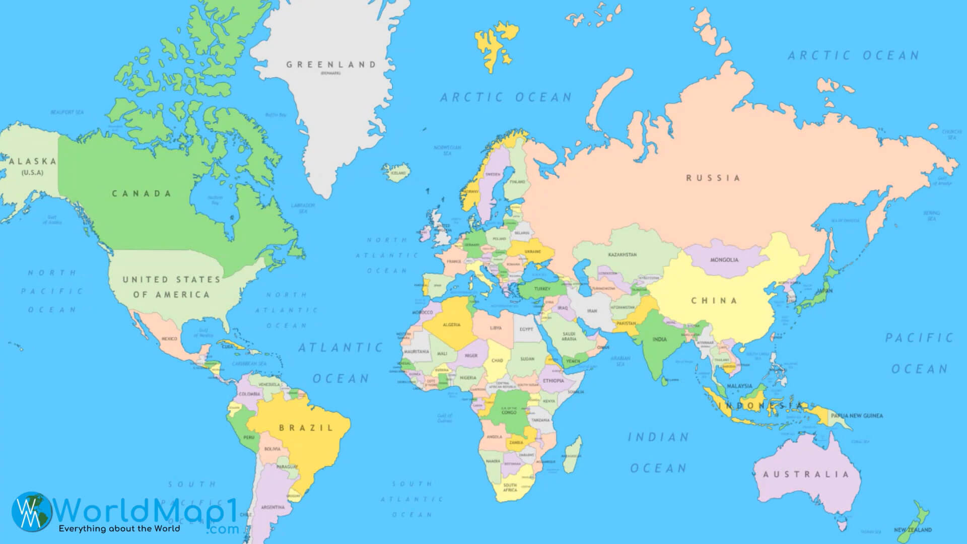 Carte des pays du monde et Russie
